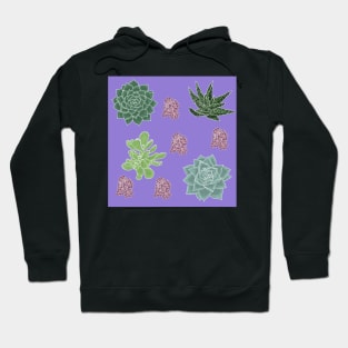 Succulents Pattern Purple with White Lines Hoodie